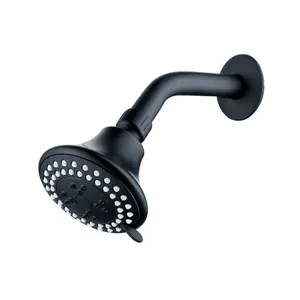 Regadera ABS Acquabela Lazise Redonda Negra 4" Brazo 15cm 3 Funciones